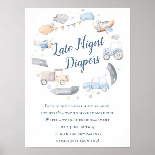 Auto's Vervoer Late Night Luier Baby shower Poster (Voorkant)