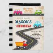 Auto's vervoer verjaardagsuitnodiging kaart (Voorkant / Achterkant)