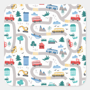 Auto's & Voertuigen Cartoon Road Pattern Achtergro Vierkante Sticker