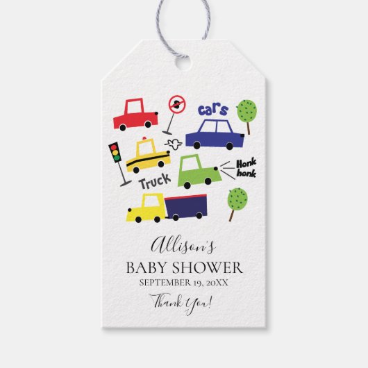 Auto's & Vrachtwagens Baby shower Favor Cadeau Lab Cadeaulabel (Voorkant)
