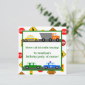 Auto's, vrachtwagens en straatsignaleringen kinder kaart (Staand voorkant)