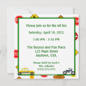 Auto's, vrachtwagens en straatsignaleringen kinder kaart (Achterkant)