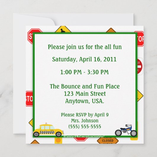 Auto's, vrachtwagens en straatsignaleringen kinder kaart (Achterkant)