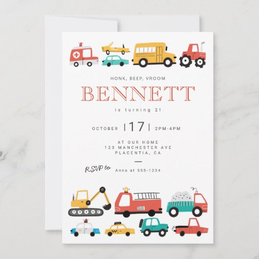 Auto's & vrachtwagens Stadsvervoer Verjaardagsfees Kaart (Voorkant)