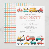 Auto's & vrachtwagens Stadsvervoer Verjaardagsfees Kaart (Voorkant / Achterkant)