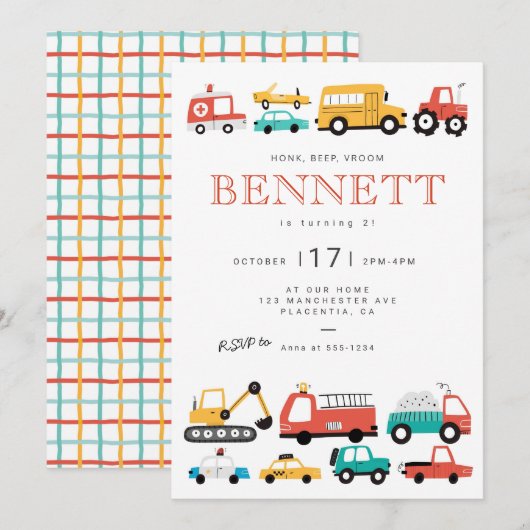 Auto's & vrachtwagens Stadsvervoer Verjaardagsfees Kaart (Voorkant / Achterkant)