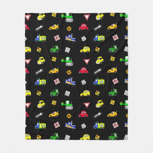 Auto's, vrachtwagens, tractoren en straatnaamborde fleece deken (Voorkant)