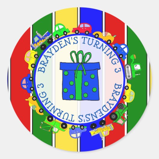 Auto's, Vrachtwagens, Tractors Jongens Verjaardag  Ronde Sticker (Voorkant)