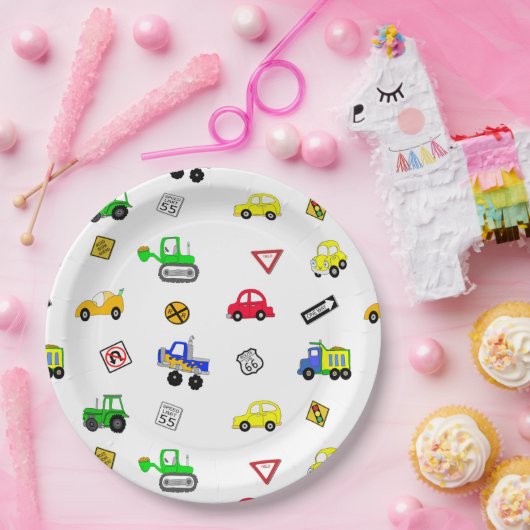 Auto's, vrachtwagens, verkeersborden Verjaardagsfe Papieren Bordje (Feest)