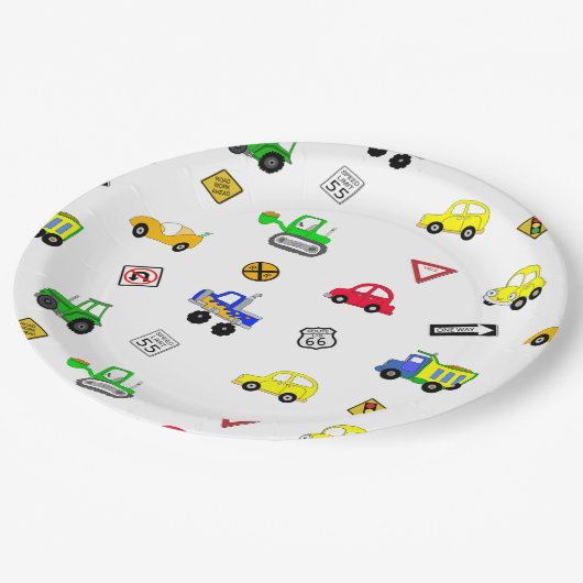 Auto's, vrachtwagens, verkeersborden Verjaardagsfe Papieren Bordje (Gekanteld)