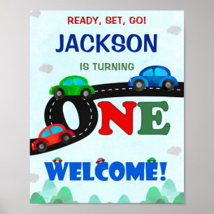 Auto's welkom partijteken Bestuurder eerste verjaa Poster