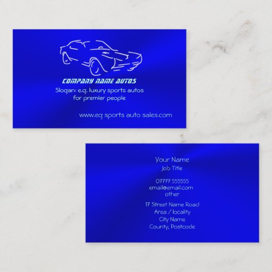 Autosales, IJsblauw Klassieke Auto, chrome blik Visitekaartje (Voorkant / Achterkant)