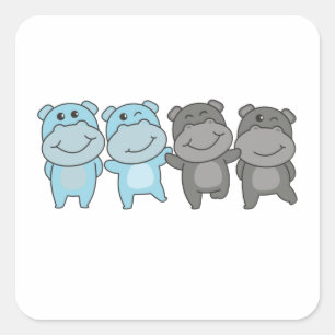 Autoseksuele vlag Pride Lgbetq Cute Hippo Square S Vierkante Sticker