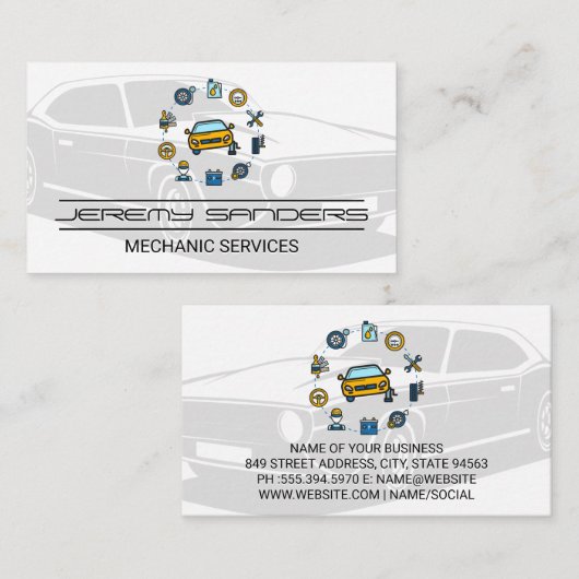 Autoservice en onderdelen | monteur visitekaartje (Voorkant / Achterkant)