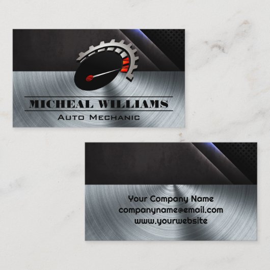 autoservice | kilometerteller Logo | Mechanisch Visitekaartje (Voorkant / Achterkant)