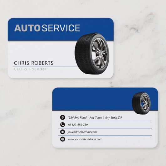 AUTOSERVICE | Modern blauw Visitekaartje (Voorkant / Achterkant)