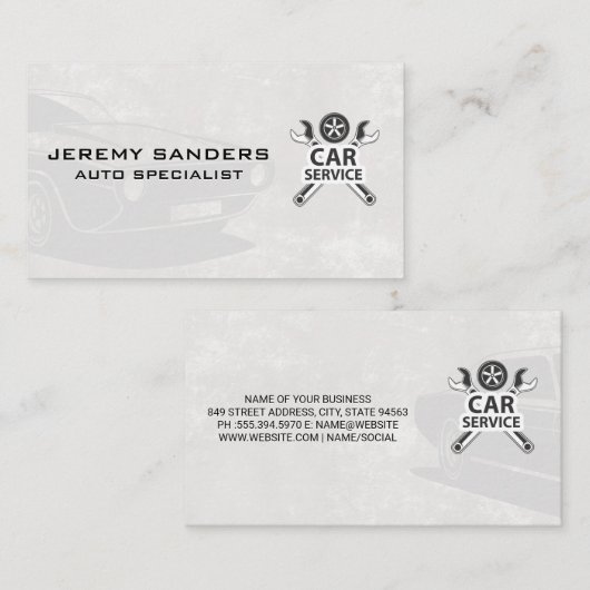Autoservice | Termen en banden | Klassieke auto Visitekaartje (Voorkant / Achterkant)