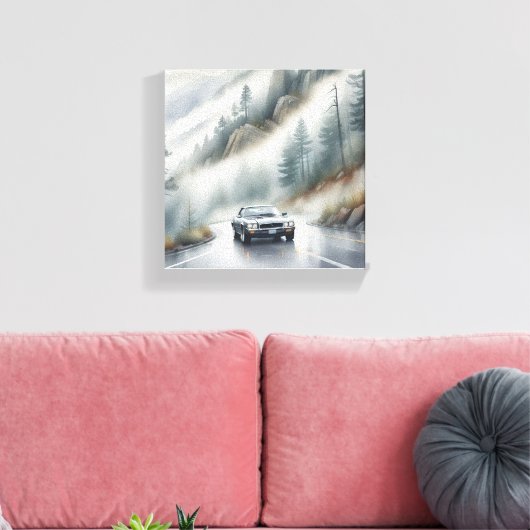 Autoverhuur in Foggy Mountain Canvas Afdruk (Insitu (Woonkamer))