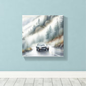 Autoverhuur in Foggy Mountain Canvas Afdruk (Insitu (Houten vloer))