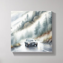 Autoverhuur in Foggy Mountain Canvas Afdruk