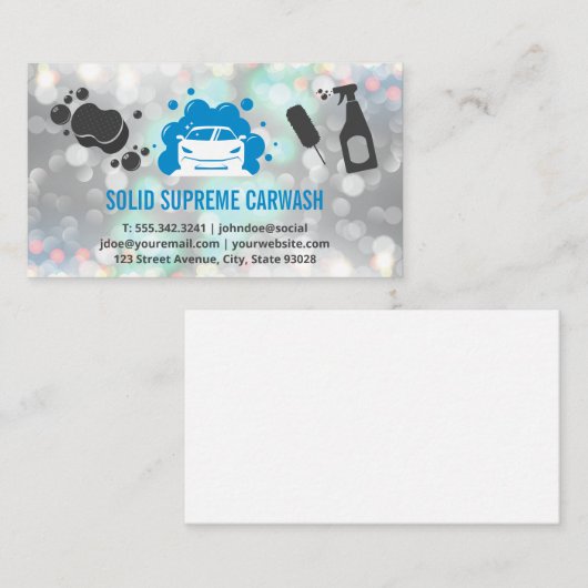 Autowas | Auto en bellen | Bokeh Sparkle Visitekaartje (Voorkant / Achterkant)