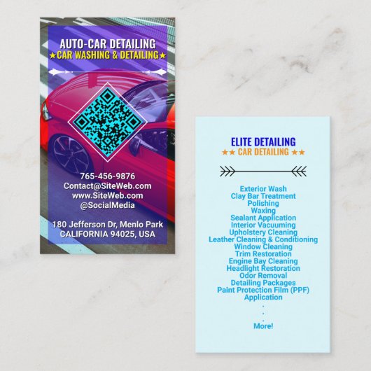 Autowas & Autodetailing Services, Moderne QR-code Visitekaartje (Voorkant / Achterkant)