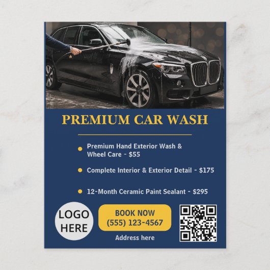 Autowas Bewerkbare Premium Sjabloon Navyblauw Goud Flyer (Voorkant)