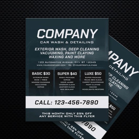 Autowas en detailing Flyer in blauwe tint