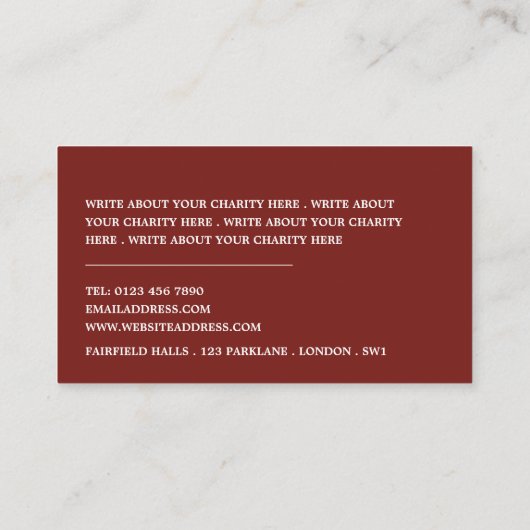 Autowas, liefdadigheidsorganisatie, organisator visitekaartje (Achterkant)