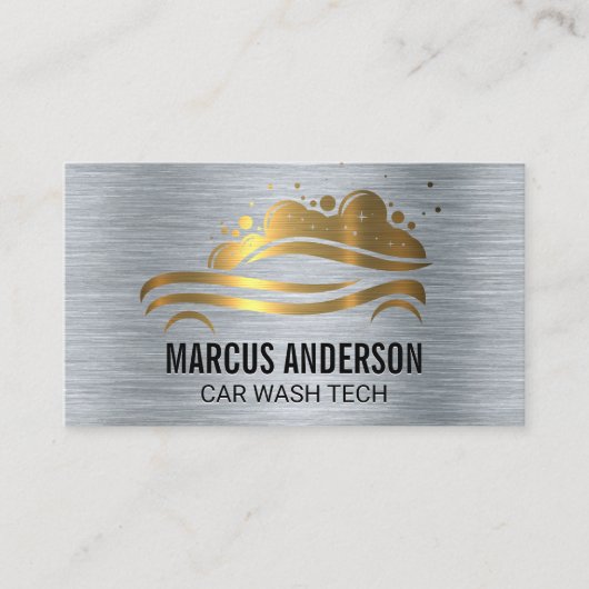 Autowas Logo | Metaalachtig Visitekaartje (Voorkant)