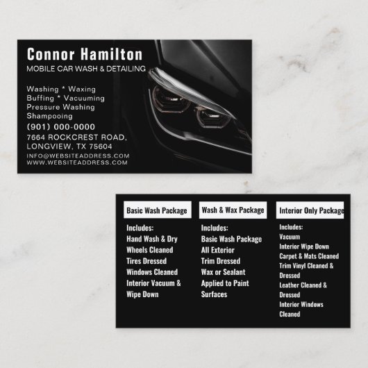 Autowas met automatische informatie over mobiele a visitekaartje (Voorkant / Achterkant)