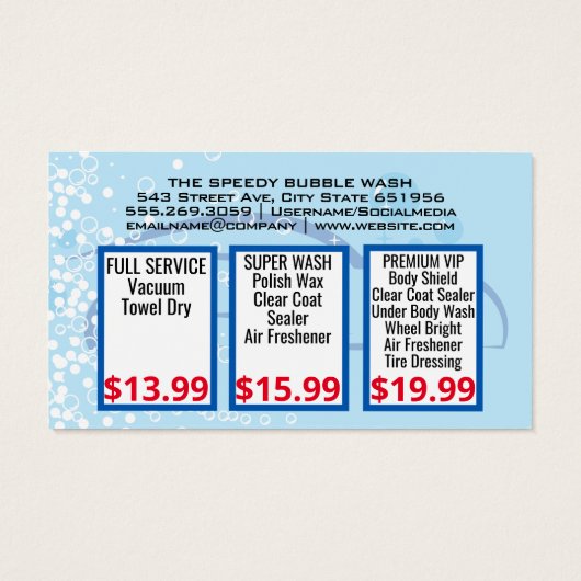 Autowas | Zeepbellen | Automobiel grafisch Visitekaartje (Achterkant)