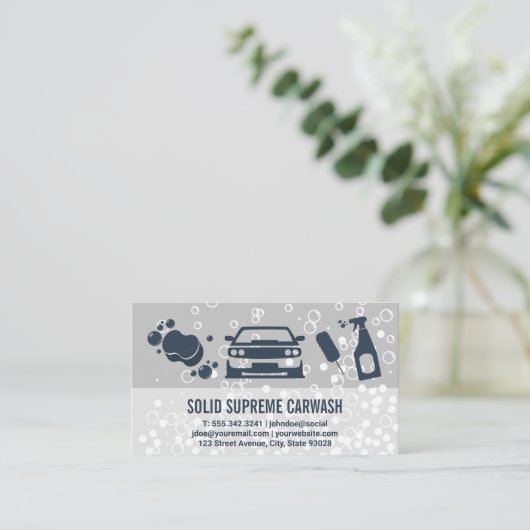 Autowas zeepbellen | Schoonmaakproducten Visitekaartje (Staand voorkant)