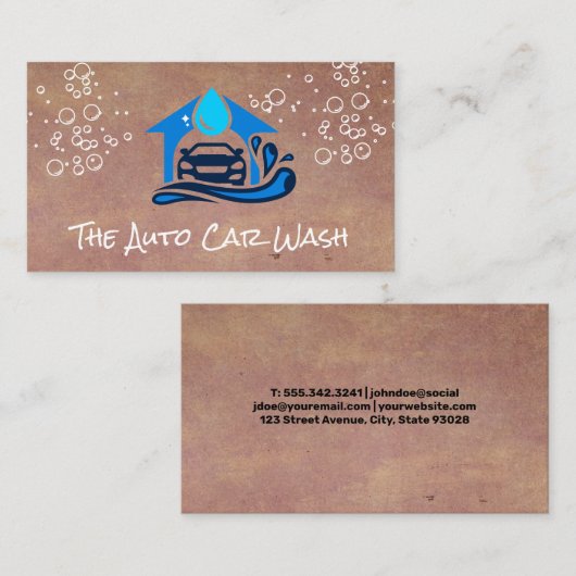 Autowasbellen en autoservice visitekaartje (Voorkant / Achterkant)