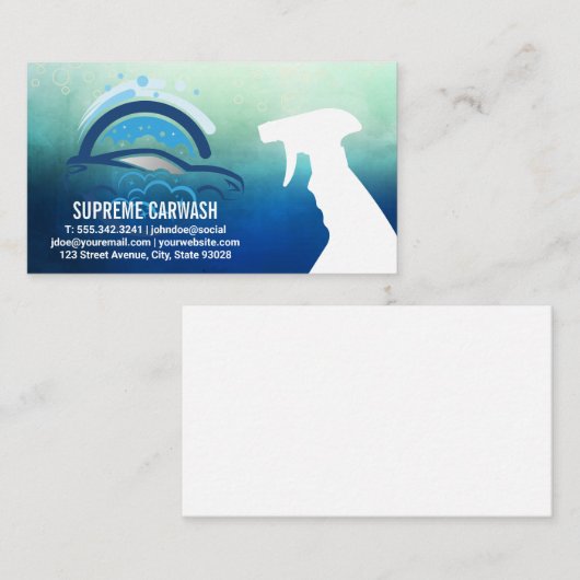 Autowaschzeepbellen | Zeepachtige spuitfles Visitekaartje (Voorkant / Achterkant)