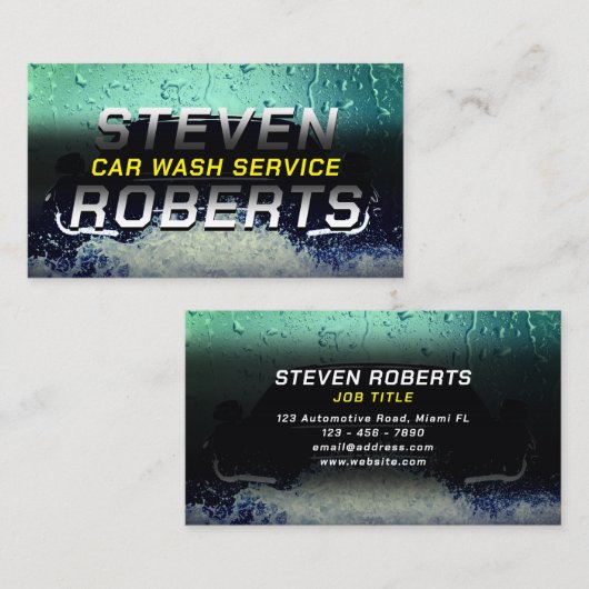 Autowashoes met autowaterschuim en druppels visitekaartje (Voorkant / Achterkant)