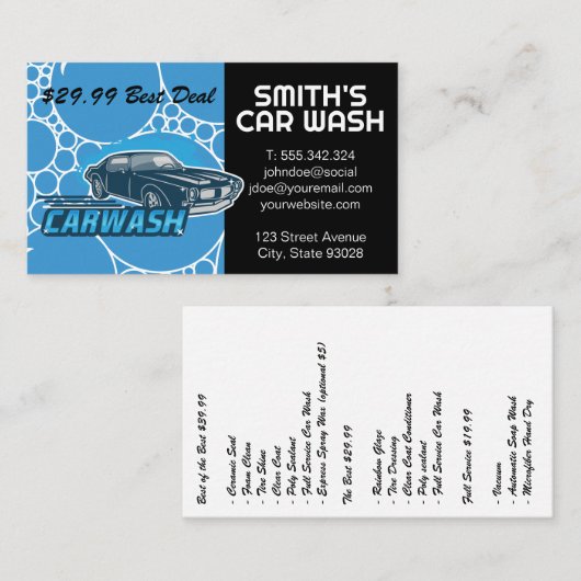 autowasplaats | Zeepbellen | Automatische services Visitekaartje (Voorkant / Achterkant)