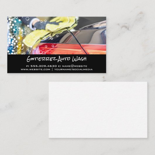autowasreiniger | Auto | luchtbellen Visitekaartje (Voorkant / Achterkant)