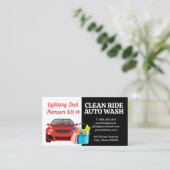 autowasserette | Rood voertuig | Schoonmaakartikel Visitekaartje (Staand voorkant)