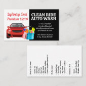 autowasserette | Rood voertuig | Schoonmaakartikel Visitekaartje (Voorkant / Achterkant)