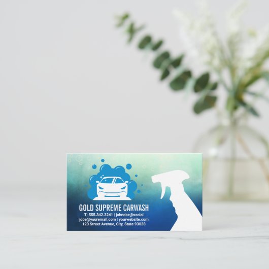 autowasserette | Zeepbellen Reiniging Auto Visitekaartje (Staand voorkant)
