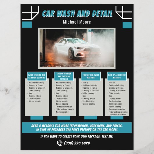 Autowasserij Auto Detailing Prijs Pakket Flyer (Voorkant)