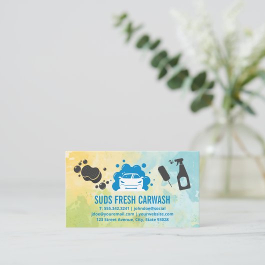 Autowasserij | Auto Diensten | Schoonmaakmiddelen Visitekaartje (Staand voorkant)