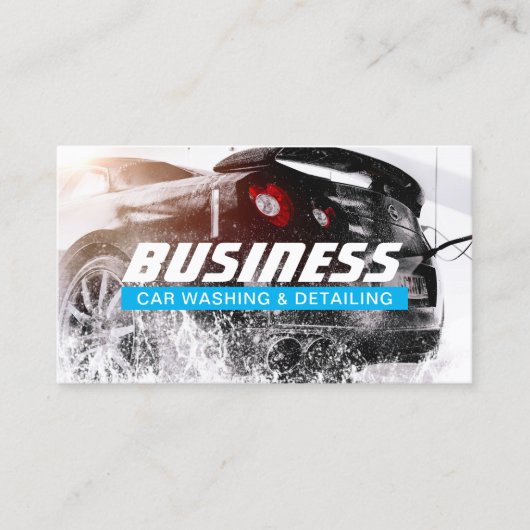 Autowassing en automatisch informatie over blauw e visitekaartje (Voorkant)