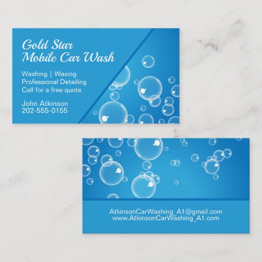 Autowassing met vermelding van blauw waterbubbeltj visitekaartje (Voorkant / Achterkant)