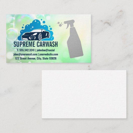 Autowaszeepbellen | Fles Spray Visitekaartje (Voorkant / Achterkant)