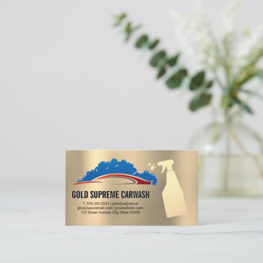 Autowaszeepbellen | goudmetallisch visitekaartje (Staand voorkant)