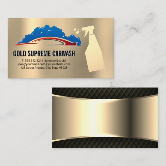 Autowaszeepbellen | goudmetallisch visitekaartje (Voorkant / Achterkant)