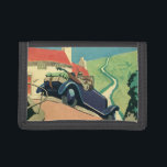 autowegvervoer met converteerbare motor in het la drievoud portemonnee<br><div class="desc">Vintage illustratie: afbeelding voor reizen en vervoer met een paar dat op een weg op het platteland in een antiek,  converteerbare auto rijdt.</div>