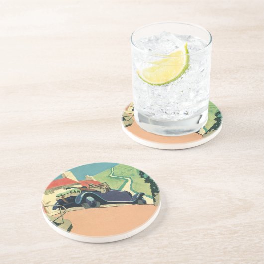  autowegvervoer met converteerbare motor in het la zandsteen onderzetter (Zijkant)